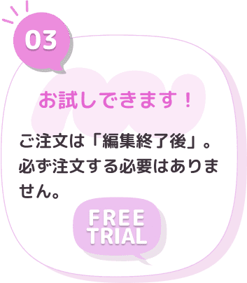 お試しできます！ご注文は「編集終了後」。必ず注文する必要はありません。